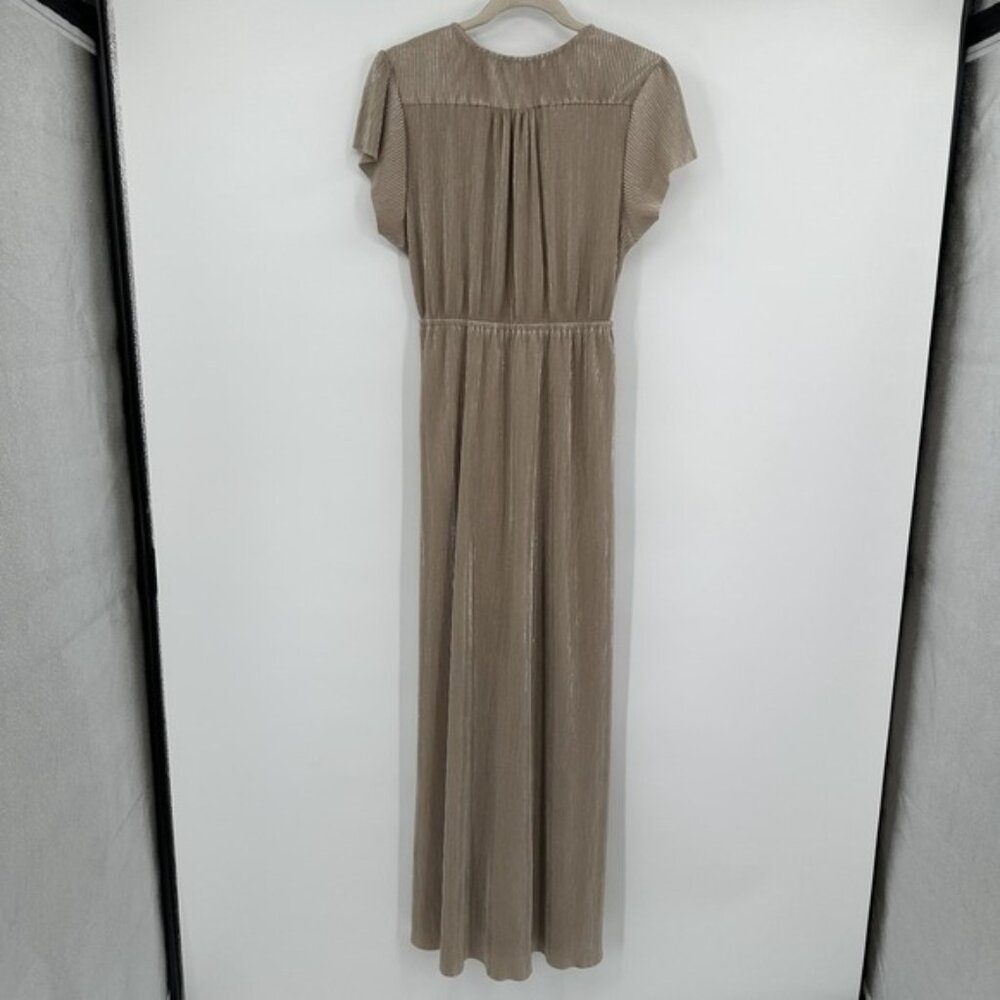 Baltic Born Maxi Dress Womens Large Champagne Pleated Flutter Sleeve V Neck - Picture 9 of 15